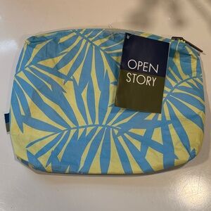Open Story Waterproof Palm  Leaf Blue and Yellow Pouch NWT